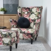 KOMFORTOWY FOTEL USZAK BLUM W KWIATY PIWONIE NA DREWNIANYCH NOGACH