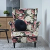 KOMFORTOWY FOTEL USZAK BLUM W KWIATY PIWONIE NA DREWNIANYCH NOGACH
