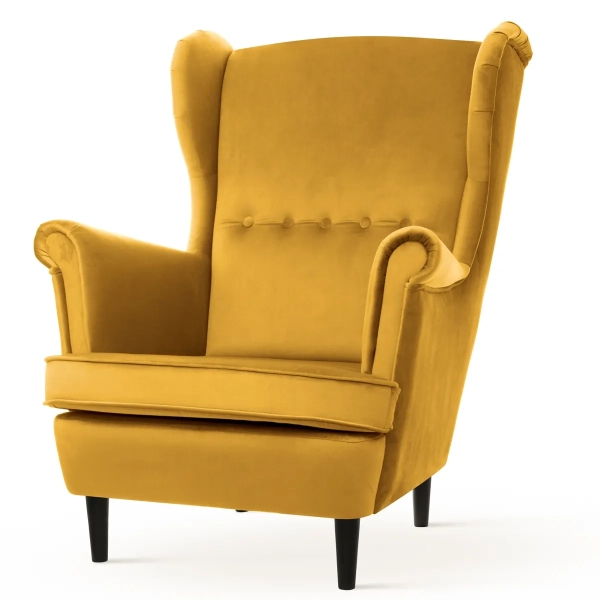 NOWOCZESNY FOTEL USZAK BLUM MIODOWY - półprofil