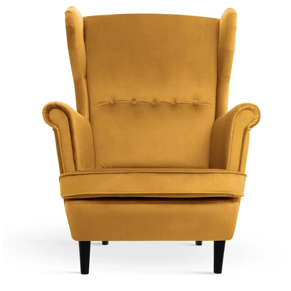 NOWOCZESNY FOTEL USZAK BLUM MIODOWY - przód