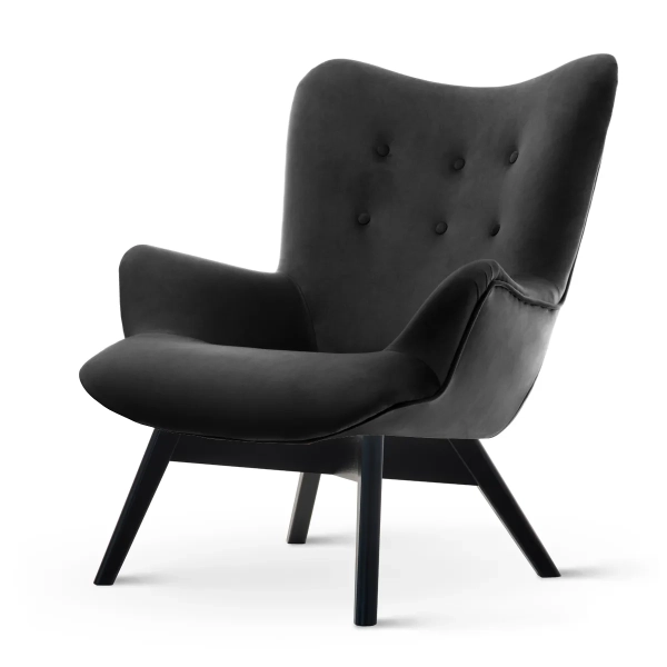 INDUSTRIALNY FOTEL WYPOCZYNKOWY MIKA WOOD Z CZARNEGO WELURU - PÓŁPROFIL