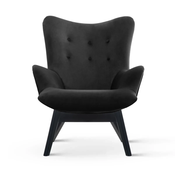 INDUSTRIALNY FOTEL WYPOCZYNKOWY MIKA WOOD Z CZARNEGO WELURU - PRZÓD