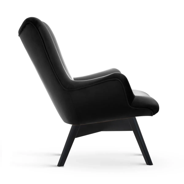 INDUSTRIALNY FOTEL WYPOCZYNKOWY MIKA WOOD Z CZARNEGO WELURU - BOK