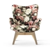 NOWOCZESNY FOTEL USZAK W KWIATY PIWONIE DO SALONU MIKA WOOD BUK - PRZÓD