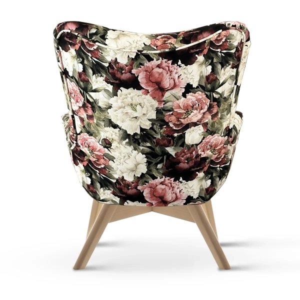 NOWOCZESNY FOTEL USZAK W KWIATY PIWONIE DO SALONU MIKA WOOD BUK - TYŁ