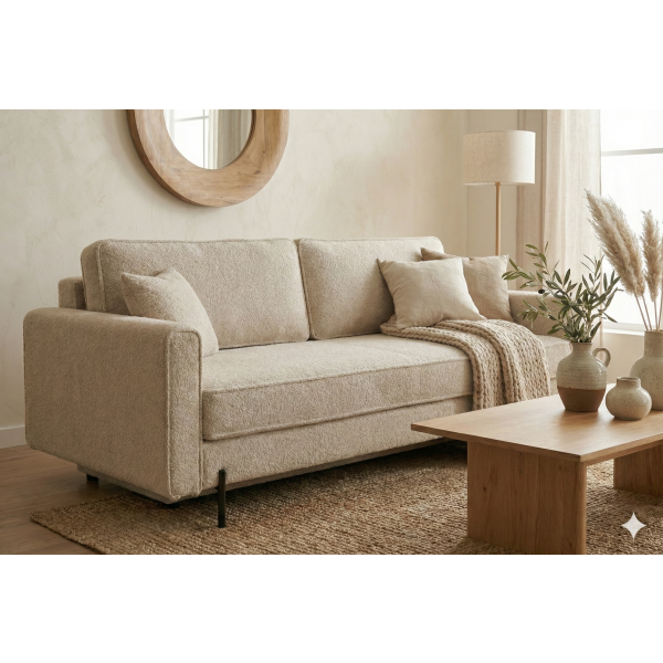 MODNA KANAPA Z FUNKCJĄ SPANIA MALMO BEŻOWA BOULCE BARANEK