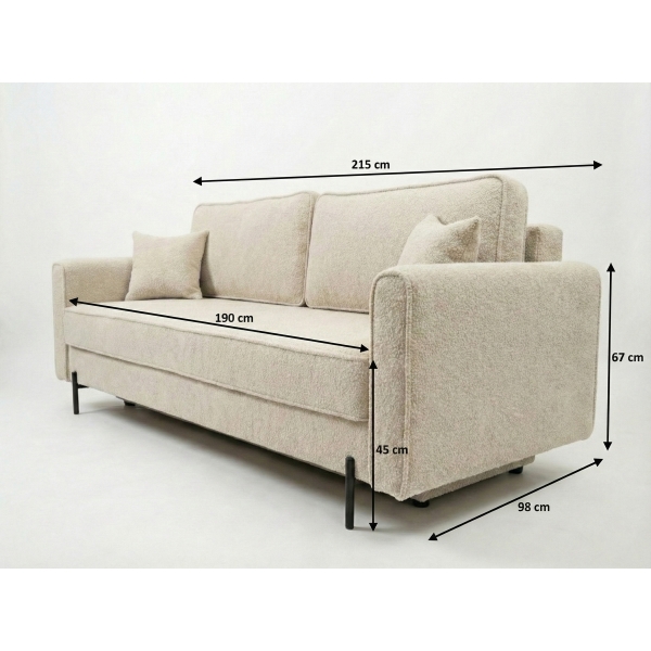 MODNA KANAPA Z FUNKCJĄ SPANIA MALMO BEŻWA BOULCE BARANEK - WYMIARY