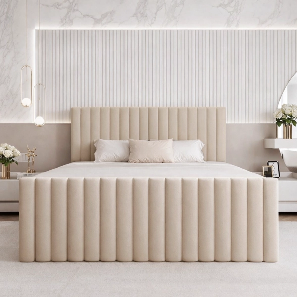 NOWOCZESNE ŁÓŻKO SYPIALNIANE Z TKANINY MATERAC BONELL CLOE 180X200 - PRZÓD