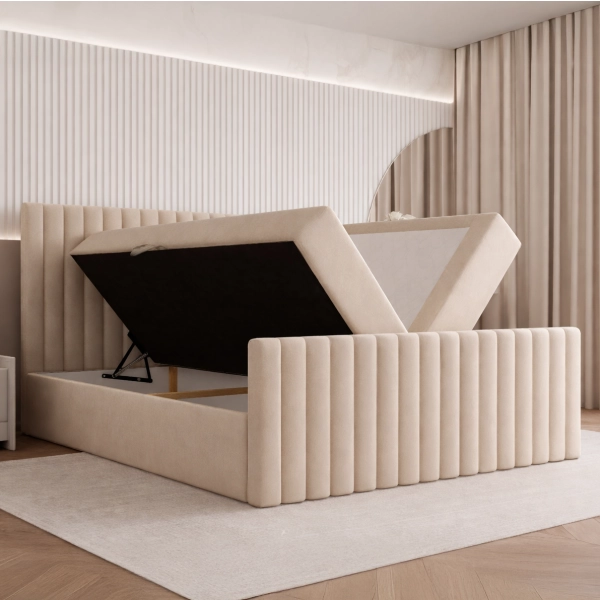 NOWOCZESNE ŁÓŻKO SYPIALNIANE Z TKANINY MATERAC BONELL CLOE 180X200 - POJEMNIK NA POŚCIEL