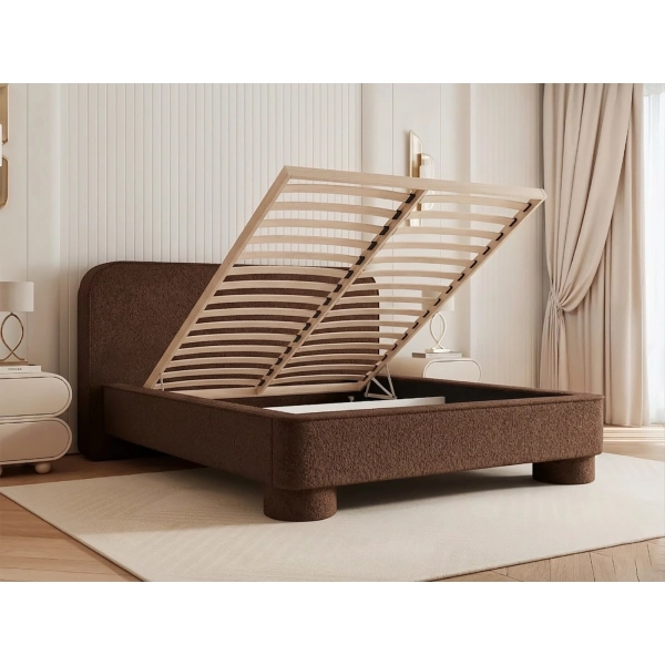 ŁÓŻKO TAPICEROWANE ZAOKRĄGLONY ZAGŁÓWEK NAOMI 160X200 Z WYBOREM TKANIN - STELAŻ DREWNIANY