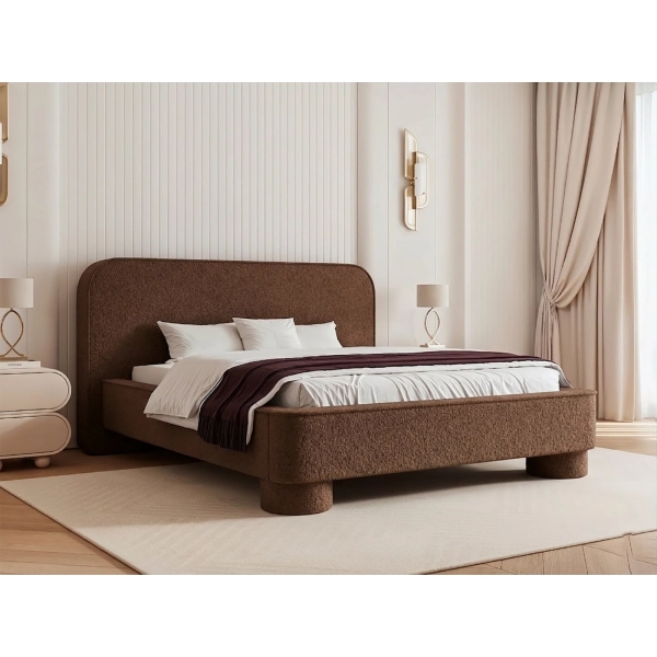 ŁÓŻKO TAPICEROWANE ZAOKRĄGLONY ZAGŁÓWEK NAOMI 160X200 Z WYBOREM TKANIN - W ARANŻACJI