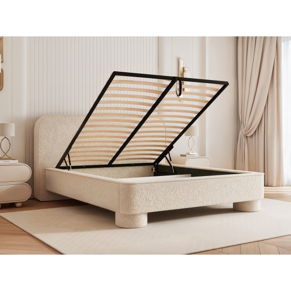 ŁÓŻKO TAPICEROWANE Z POJEMNIKIEM NA POŚCIEL I NÓŻKACH NAOMI - STELAŻ METALOWY