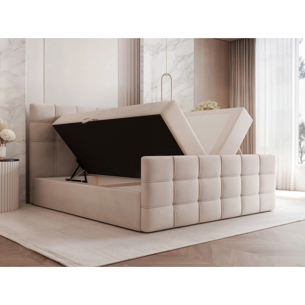 DUŻE ŁÓŻKO KONTYNENTALNE SYPIALNIANE Z MATERACEM BONELL PAROS 200 - POJEMNIK NA POŚCIEL