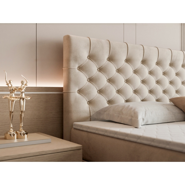 PIKOWANE ŁÓŻKO KONTYNENTALNE DO SYPIALNI 200X200 Z POJEMNIKIEM NA POŚCIEL - PIKOWANE WEZGŁOWIE