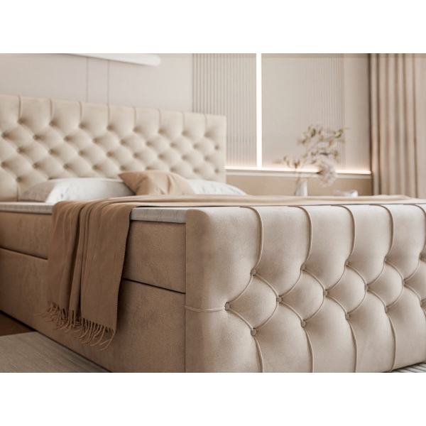 PIKOWANE ŁÓŻKO KONTYNENTALNE DO SYPIALNI 200X200 Z POJEMNIKIEM NA POŚCIEL - PIKOWANY ZANÓŻEK