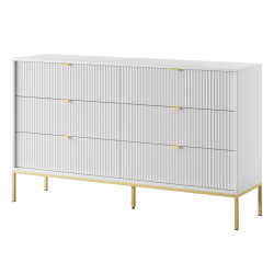NOWOCZESNA DUŻA KOMODA RYFLOWANA Z SZUFLADAMI LAMELO LA8 BIAŁY + ZŁOTY - PÓŁPROFIL