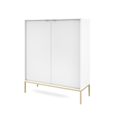 MODNA KOMODA RYFLOWANA DWUDRZWIOWA LAMELO LA3 BIAŁY + ZŁOTY - PÓŁPROFIL