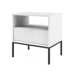 DESIGNERSKI STOLIK NOCNY Z SZUFLADĄ I LAMELAMI LAMELO LA6 BIAŁY + CZARNY - PÓŁPROFIL
