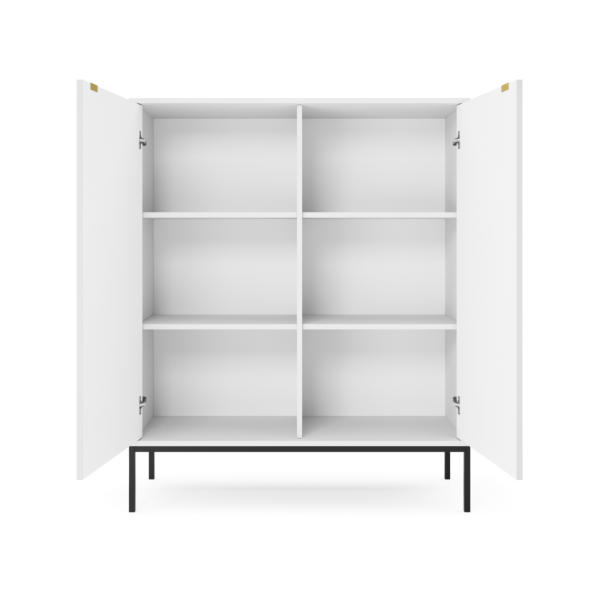 MODNA KOMODA RYFLOWANA DWUDRZWIOWA LAMELO LA3 BIAŁY + CZARNY - OTWARTE WNETRZE