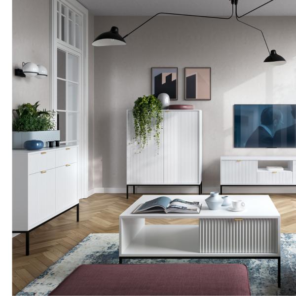 MODNA KOMODA RYFLOWANA DWUDRZWIOWA LAMELO LA3 BIAŁY + CZARNY - W ARANŻACJI 1