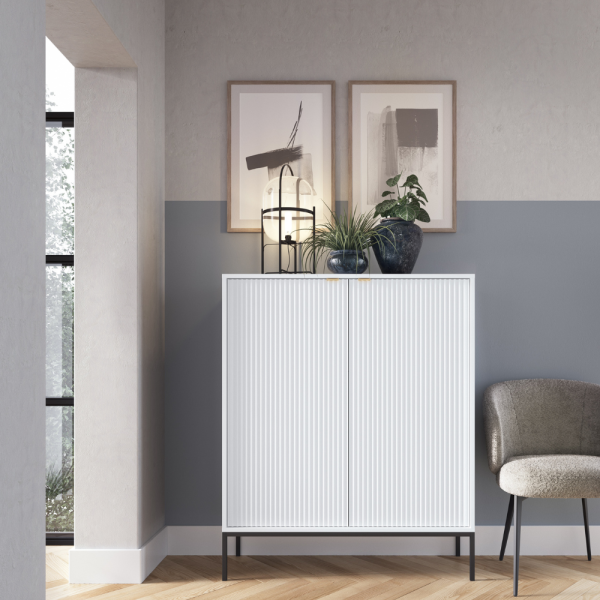 MODNA KOMODA RYFLOWANA DWUDRZWIOWA LAMELO LA3 BIAŁY + CZARNY - W ARANŻACJI