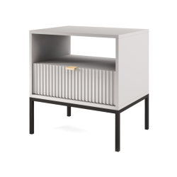 DESIGNERSKI STOLIK NOCNY Z SZUFLADĄ I LAMELAMI LAMELO LA6 SZARY + CZARNY - PÓŁPROFIL