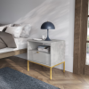 DESIGNERSKI STOLIK NOCNY Z SZUFLADĄ I LAMELAMI LAMELO LA6 SZARY + ZŁOTY - W ARANŻACJI