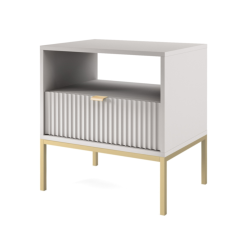 DESIGNERSKI STOLIK NOCNY Z SZUFLADĄ I LAMELAMI LAMELO LA6 SZARY + ZŁOTY - PÓŁPROFIL