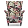 KOMFORTOWY FOTEL USZAK BLUM W KWIATY PIWONIE NA DREWNIANYCH NOGACH - PRZÓD