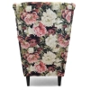KOMFORTOWY FOTEL USZAK BLUM W KWIATY PIWONIE NA DREWNIANYCH NOGACH - TYŁ