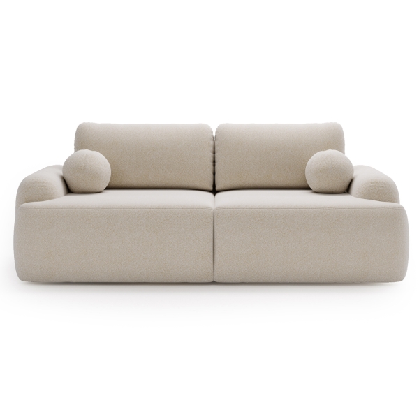 KANAPA W STYLU BOHO AGAT W ŚMIETANKOWEJ TKANINIE BARANEK - PRZÓD