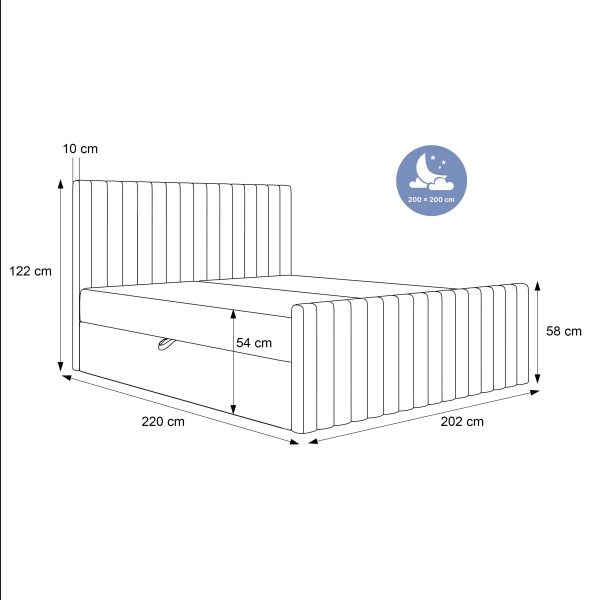 NOWOCZESNE ŁÓŻKO SYPIALNIANE Z TKANINY MATERAC BONELL CLOE 180X200 - WYMIARY