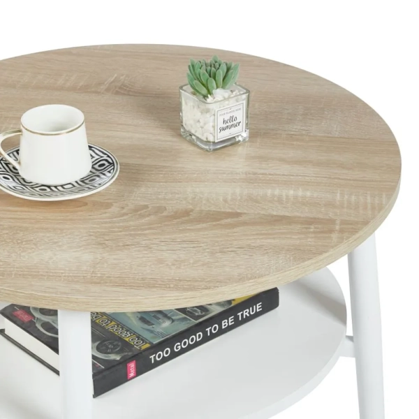 STYLOWY STOLIK OKRĄGŁY DO SALONU SAVA XL BLAT DĄB SONOMA NOGI BIAŁE - Z GÓRY