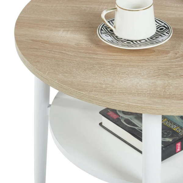 STYLOWY STOLIK OKRĄGŁY DO SALONU SAVA XL BLAT DĄB SONOMA NOGI BIAŁE - DETALE 2
