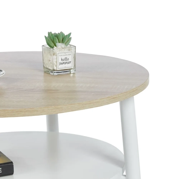 STYLOWY STOLIK OKRĄGŁY DO SALONU SAVA XL BLAT DĄB SONOMA NOGI BIAŁE - DETALE 1