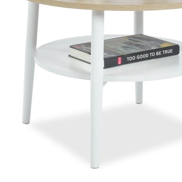 STYLOWY STOLIK OKRĄGŁY DO SALONU SAVA XL BLAT DĄB SONOMA NOGI BIAŁE - DETALE